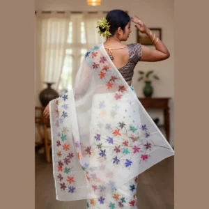 White Hand Painted Delighting Cotton Saree